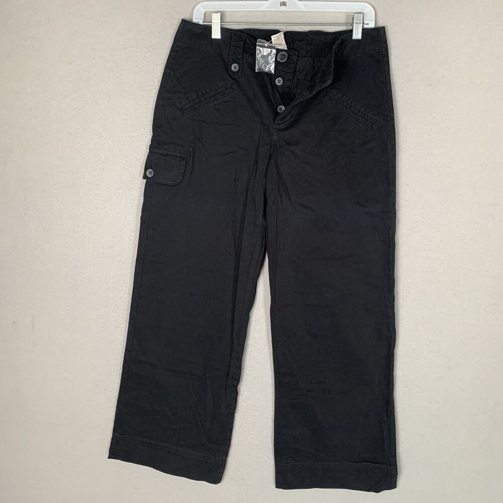Sundance Pants Women 10P Black Cargo Wide Leg Office Preppy Hong Kong Vtg READ